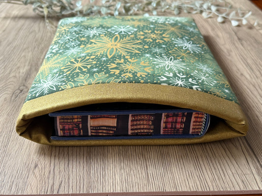 green snowflakes book sleeve