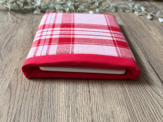 pink & red plaid book sleeve