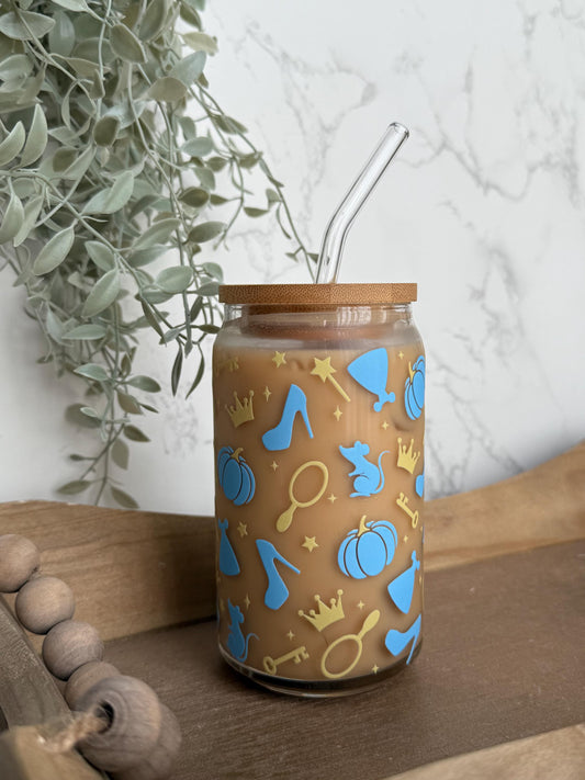 blue fairy tale 16 oz glass cup