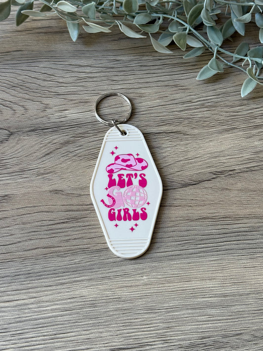 let's go girls motel keychain