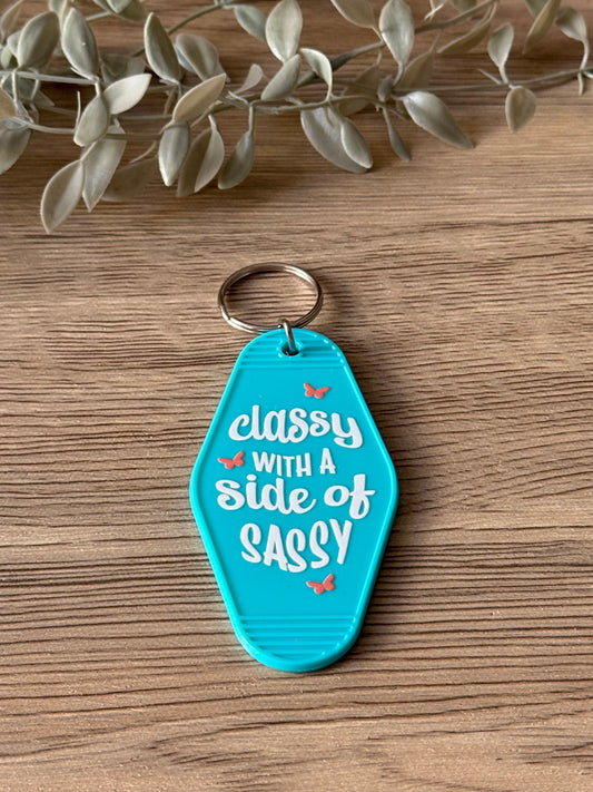 classy with a side of sassy motel keychain