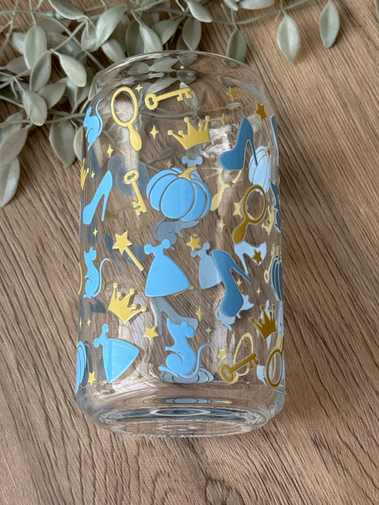 blue fairy tale 16 oz glass cup