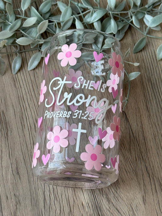 she is strong glass cup