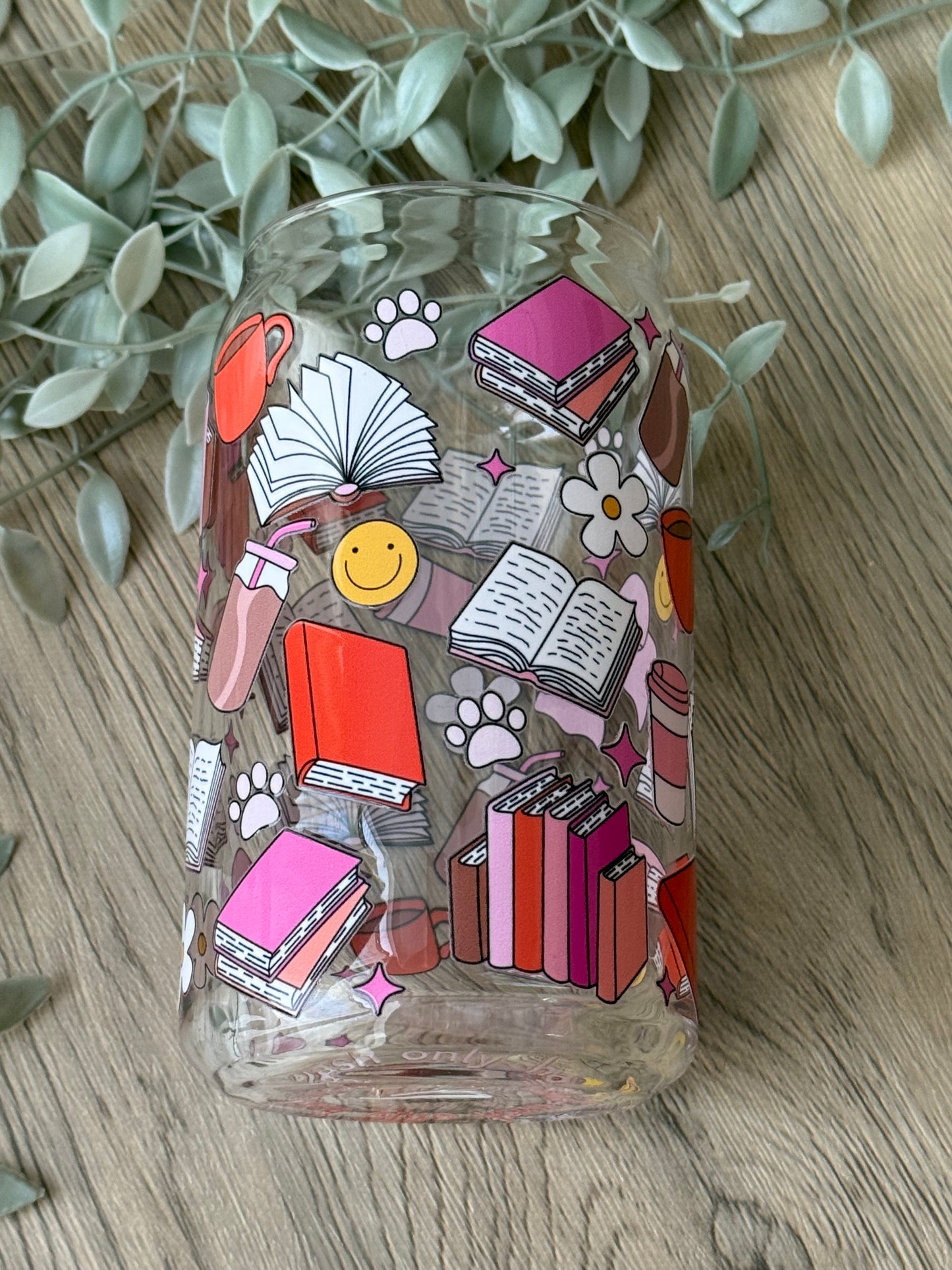 happy reading glass cup
