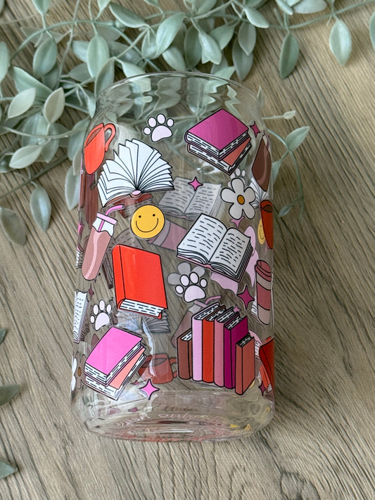 happy reading glass cup