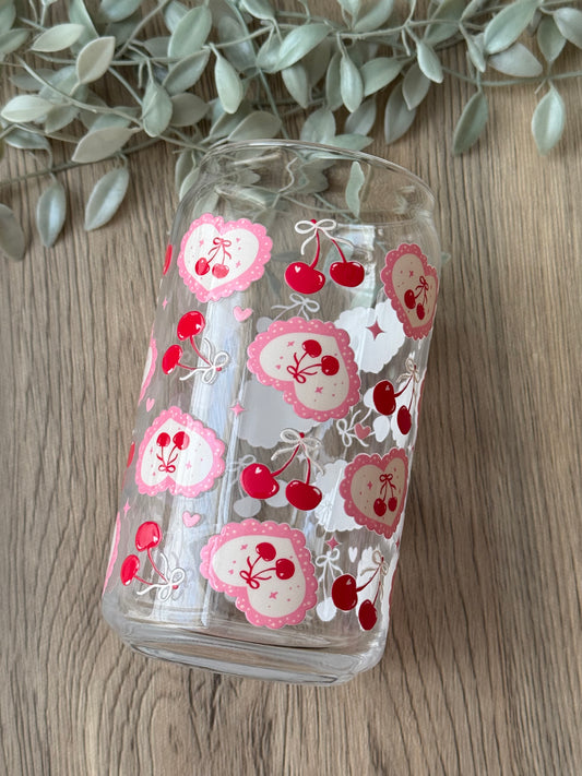 heart cherries glass cup