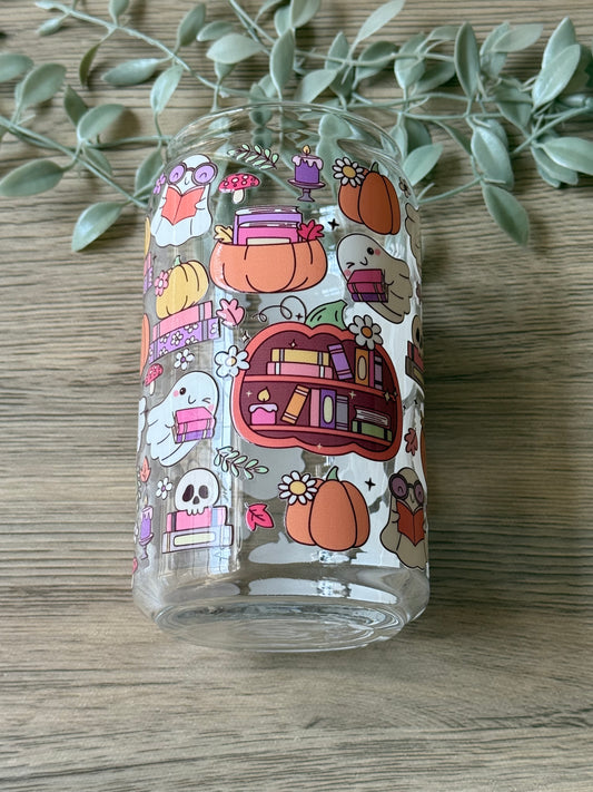 ghostly bookworms glass cup