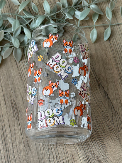 dog mom glass cup