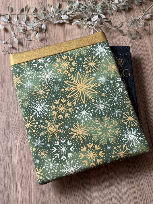green snowflakes book sleeve