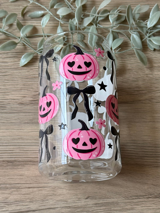 pink goth pumpkins glass cup