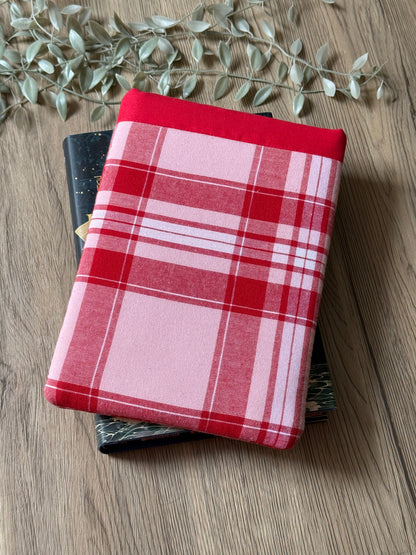 pink & red plaid book sleeve