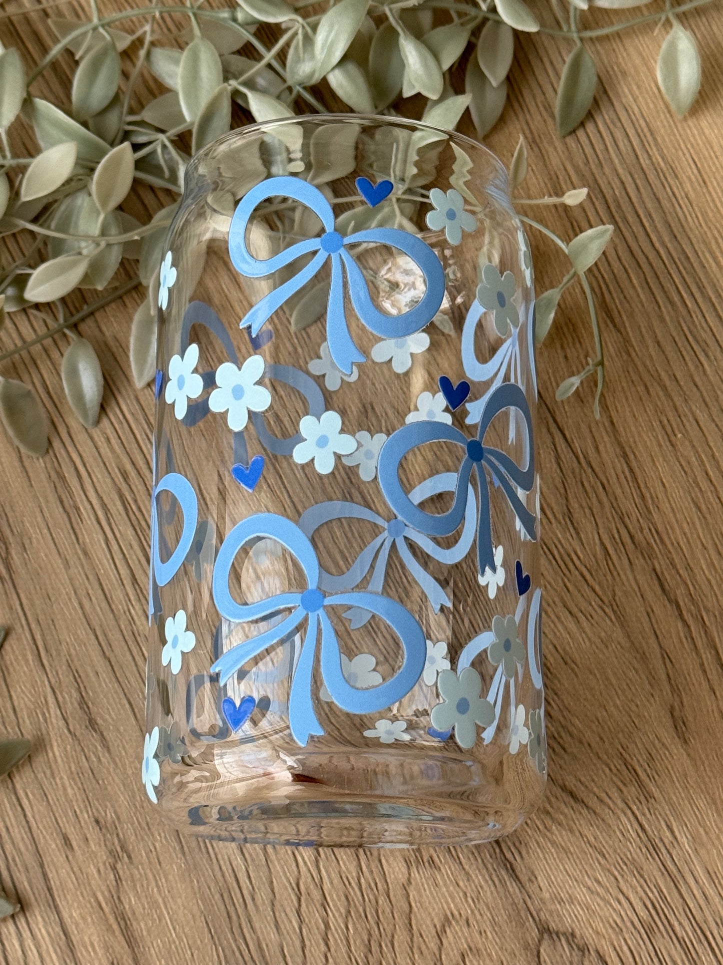 blue bows glass cup