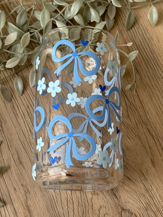 blue bows glass cup