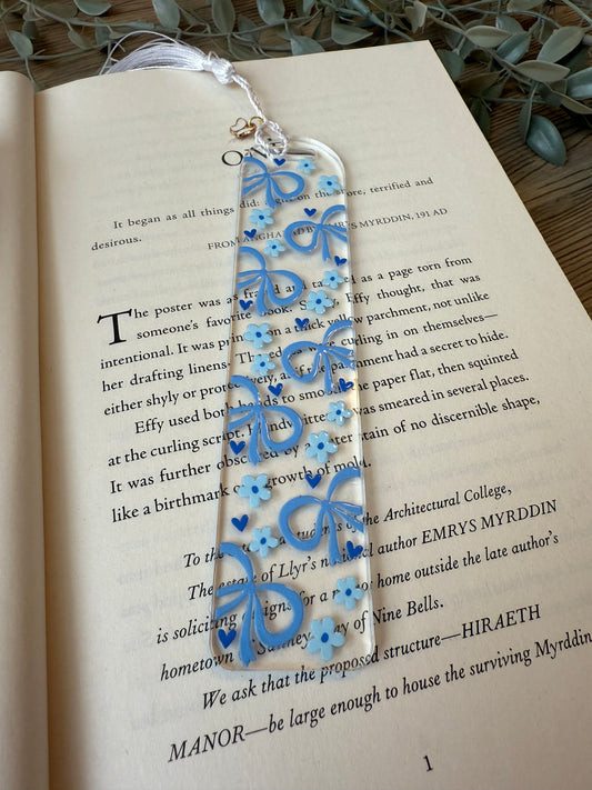 blue ribbons & flowers bookmark