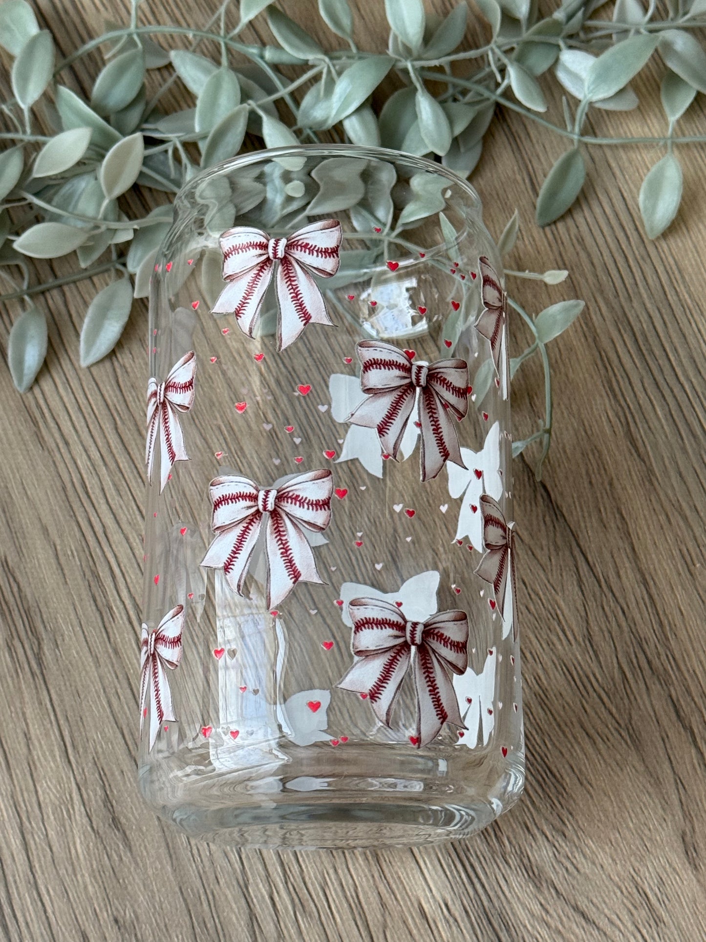 baseball bows glass cup
