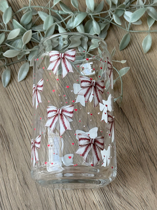 baseball bows glass cup