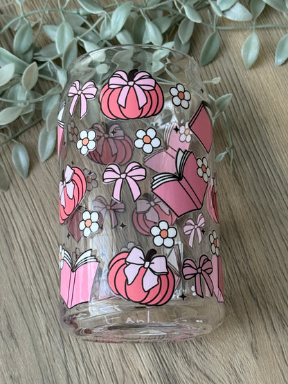 pink pumpkins glass cup