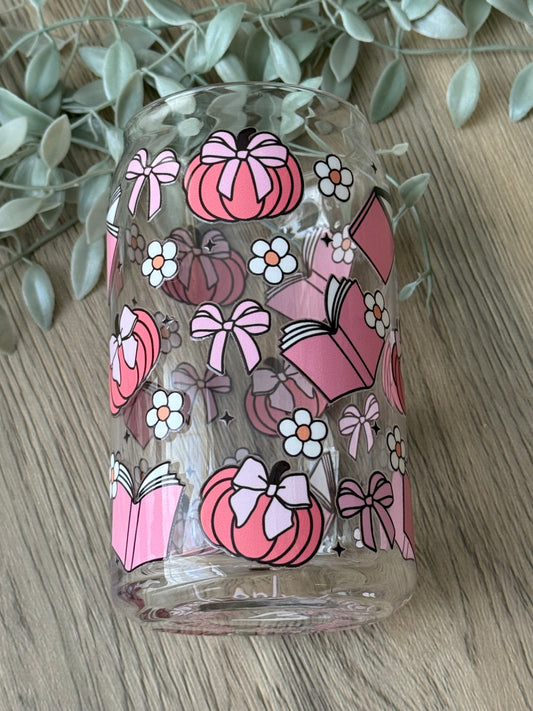 pink pumpkins glass cup
