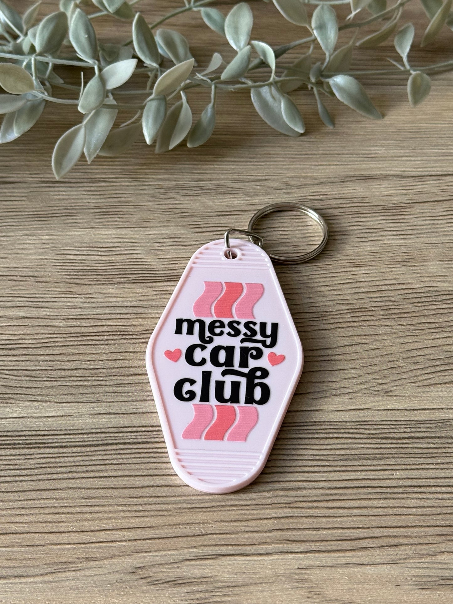 messy car club motel keychain