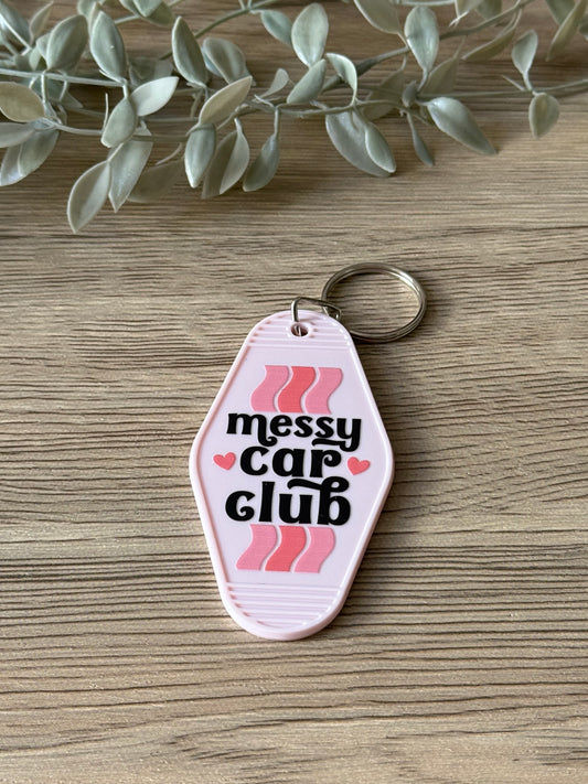 messy car club motel keychain