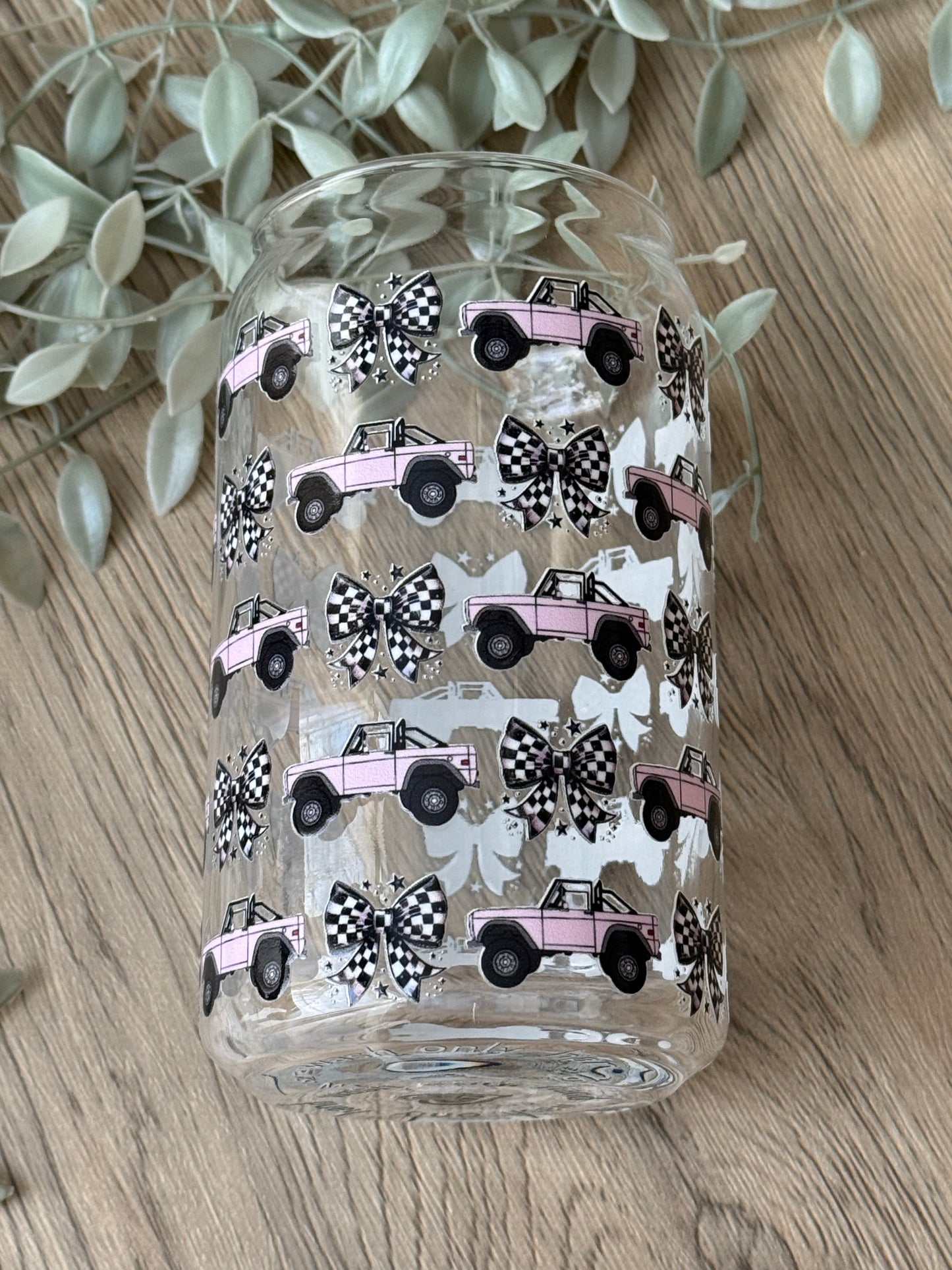 pink truck glass cup