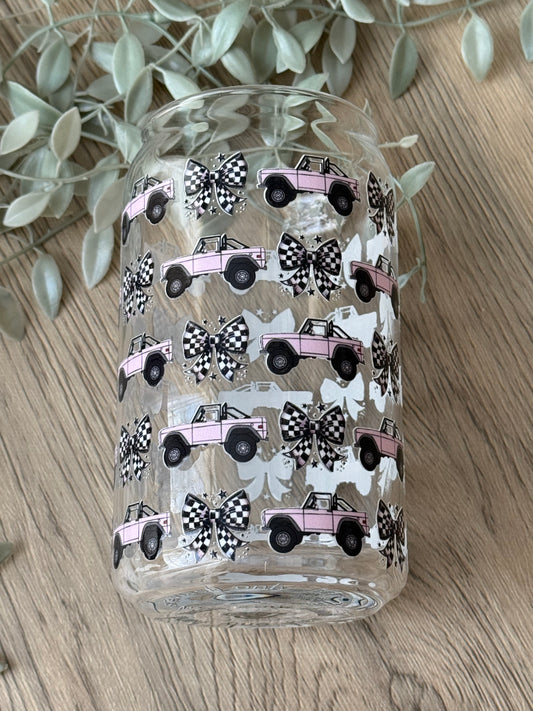 pink truck glass cup