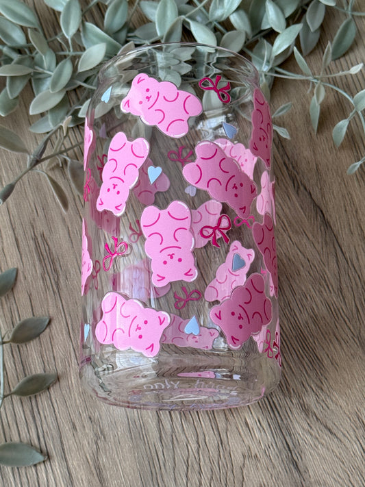 pink gummy bears glass cup
