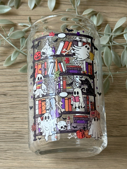 haunted bookshelf glass cup