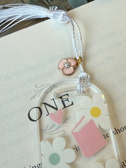 pink books & flowers bookmark
