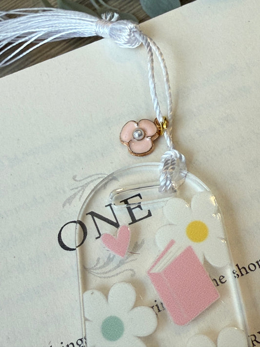 pink books & flowers bookmark