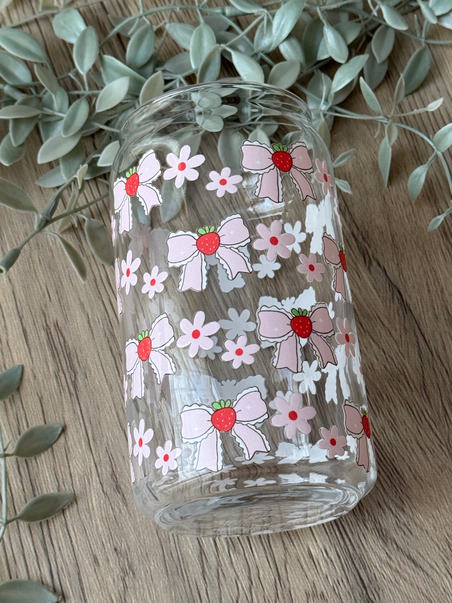 strawberry bows glass cup