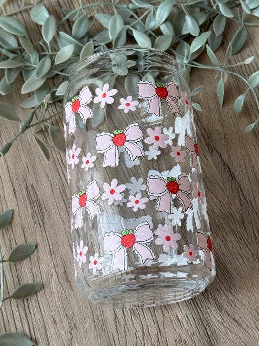 strawberry bows glass cup