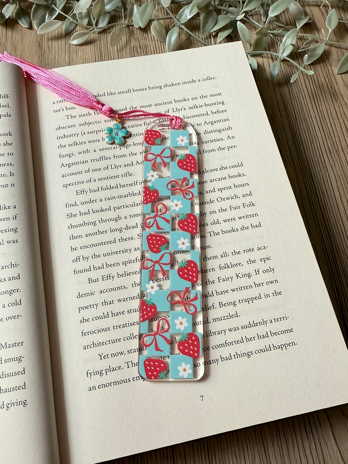 strawberry ribbons bookmark