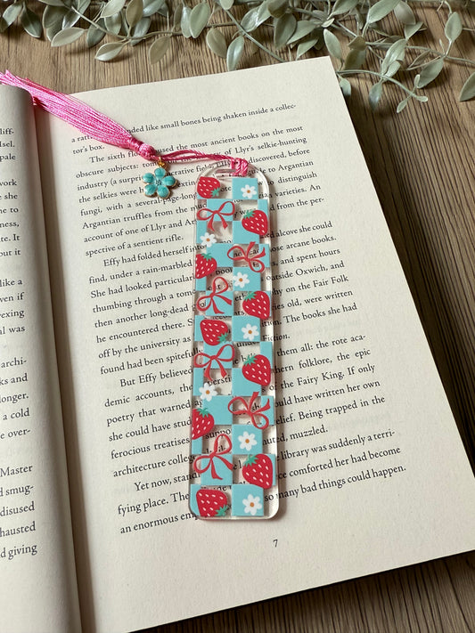 strawberry ribbons bookmark