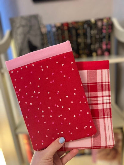 pink & red plaid book sleeve