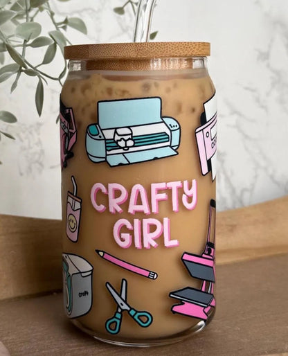 crafty girl glass cup