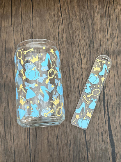 blue fairy tale 16 oz glass cup