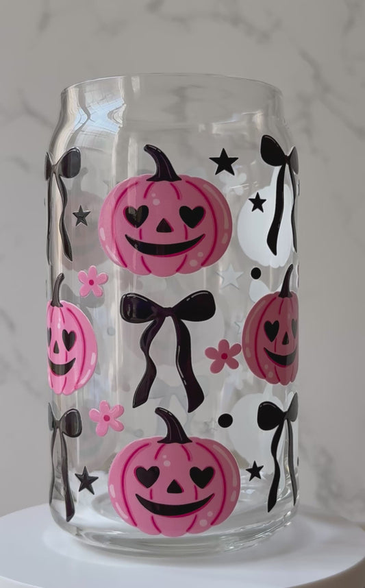 pink goth pumpkins glass cup