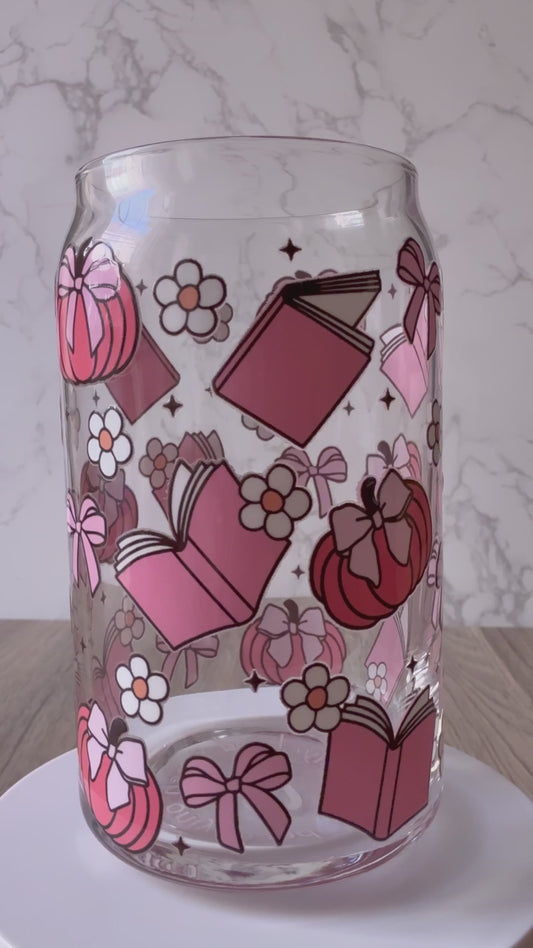 pink pumpkins glass cup