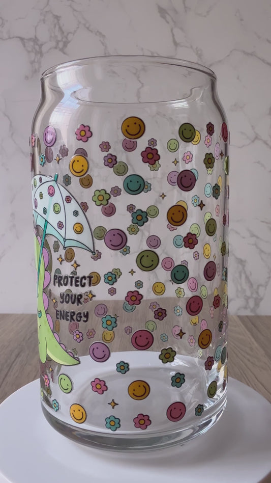 protect your energy dino glass cup