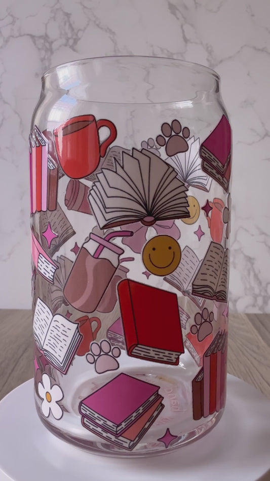 happy reading glass cup