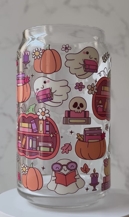 ghostly bookworms glass cup