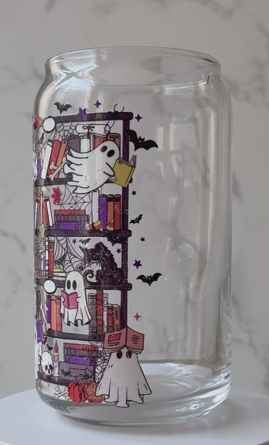 haunted bookshelf glass cup