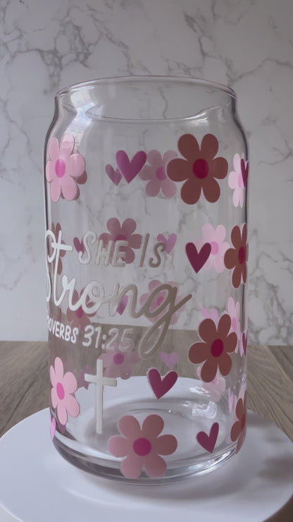 she is strong glass cup