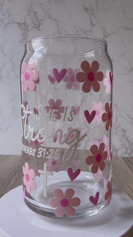 she is strong glass cup