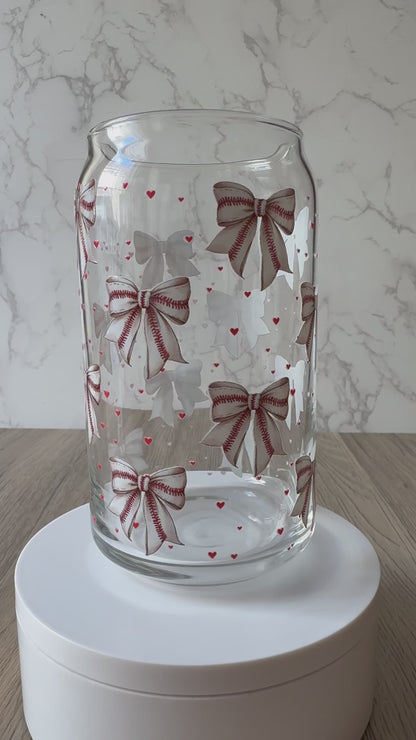 baseball bows glass cup