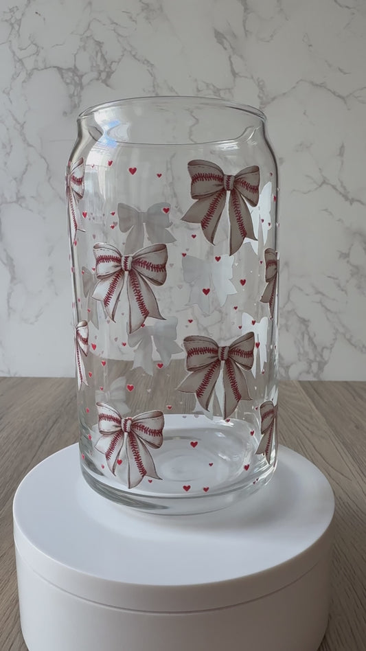 baseball bows glass cup