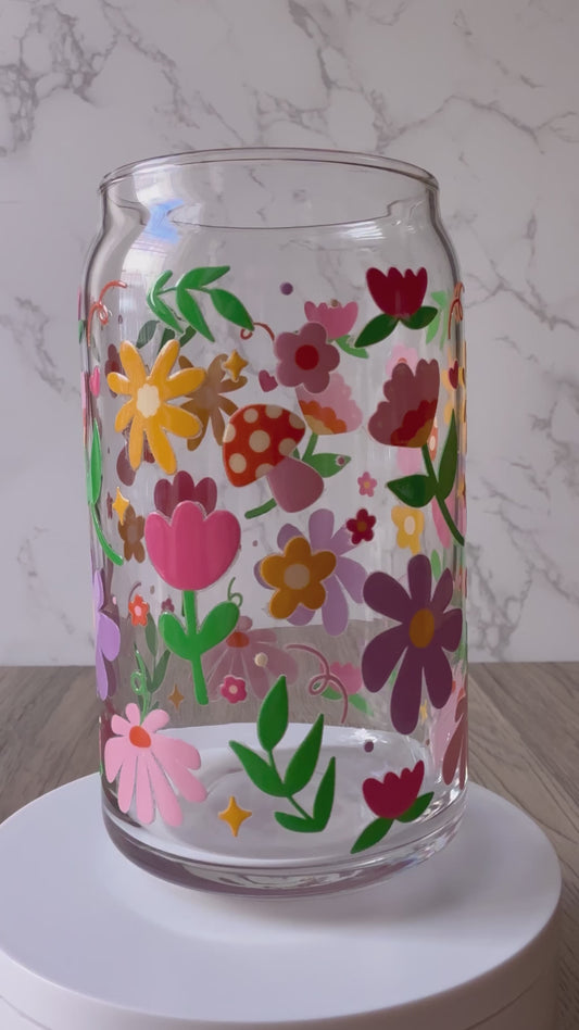 mushroom fields glass cup