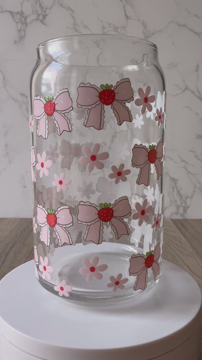 strawberry bows glass cup
