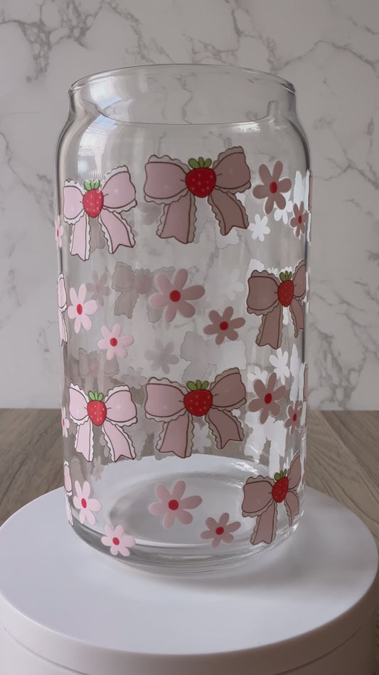 strawberry bows glass cup